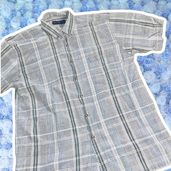 Vintage 90s Shirt World Island Plaid Muted Chest Pocket Short Sleeved Collared - Picture 1 of 6